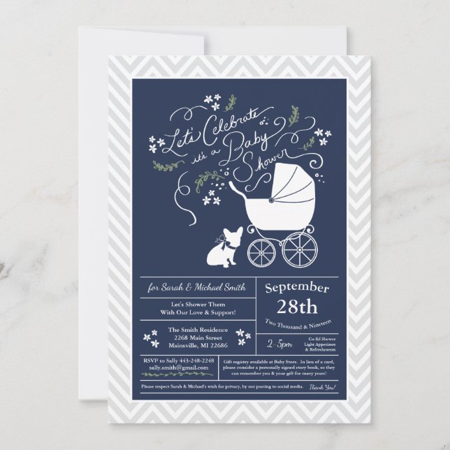 French Bulldog Baby Shower Invites (Front)