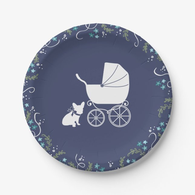 French Bulldog Baby Shower Plate Design 3 (Front)