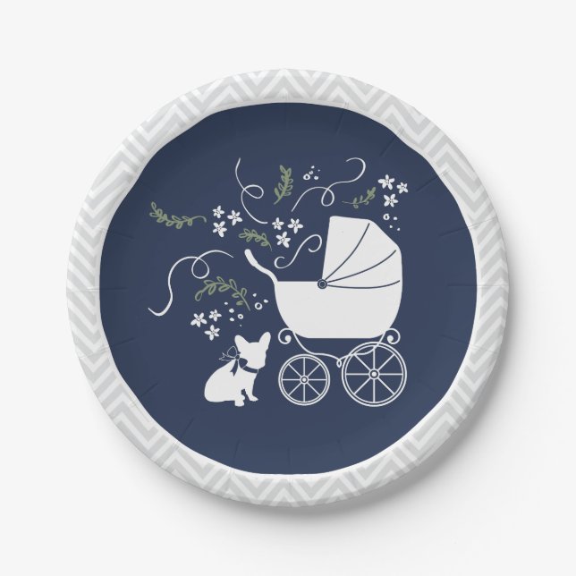 French Bulldog Baby Shower Plates Design 2 (Front)