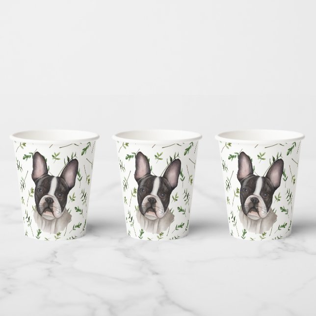 French Bulldog Baby Shower Watercolor Theme Paper Cups (Multi)