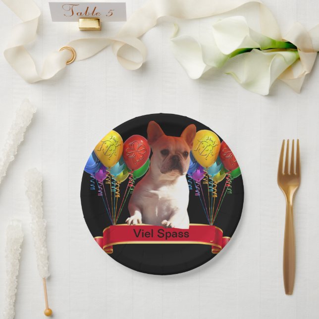 French Bulldog Balloon French Bulldog Paper Plates (Wedding)