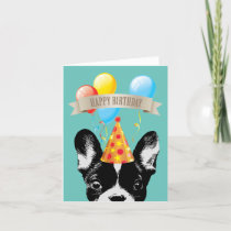 French Bulldog & Balloons Happy Birthday Card