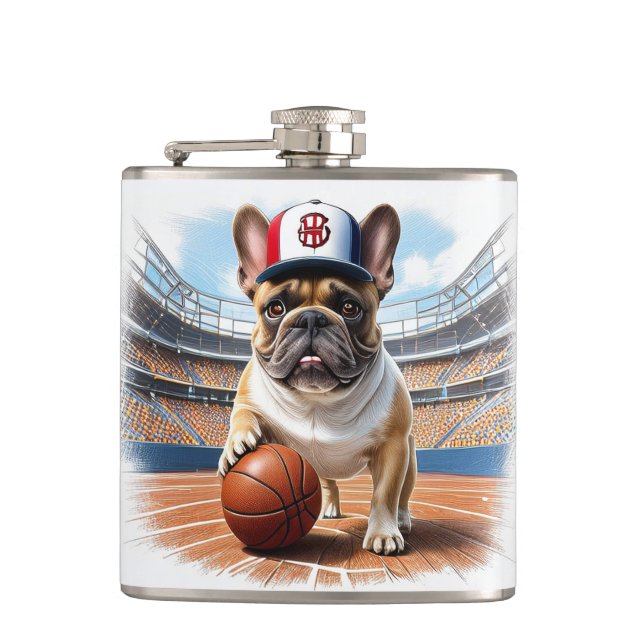 French Bulldog Basketball Bulldog Father's Day Flask (Front)