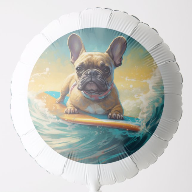 French Bulldog Beach Surfing Painting  Balloon (Front)