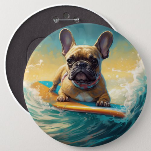 French Bulldog Beach Surfing Painting  Button