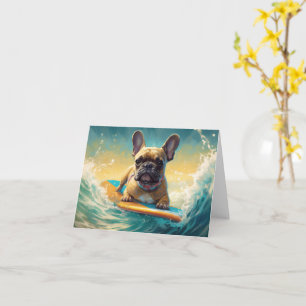 French Bulldog Beach Surfing Painting Card