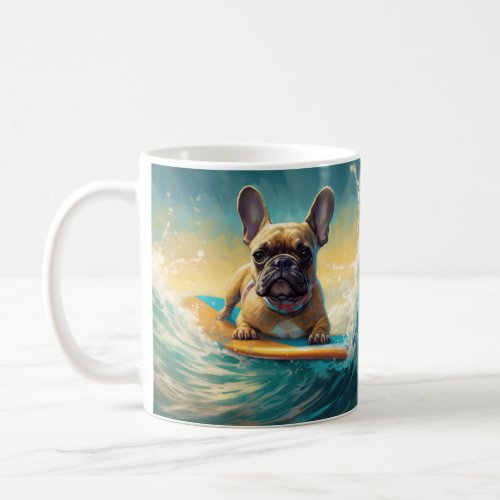 French Bulldog Beach Surfing Painting  Coffee Mug