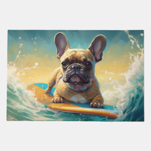 French Bulldog Beach Surfing Painting  Doormat