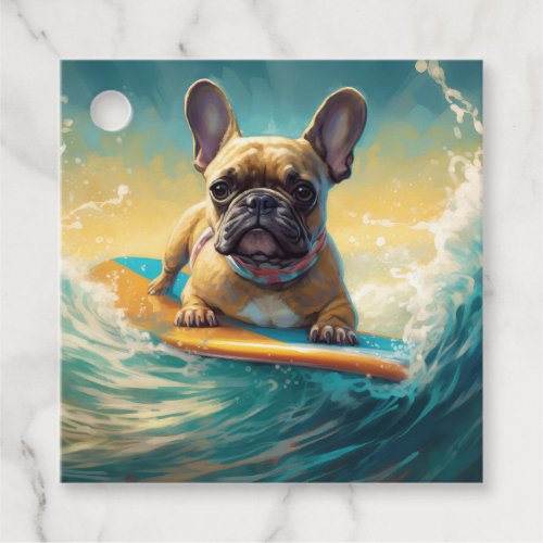 French Bulldog Beach Surfing Painting  Favor Tags