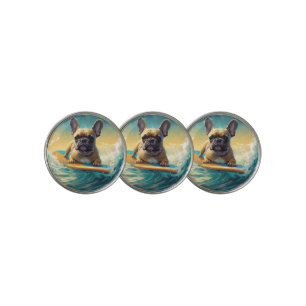 French Bulldog Beach Surfing Painting Golf Ball Marker