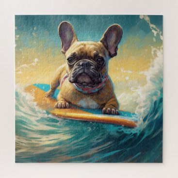 French Bulldog Beach Surfing Painting  Jigsaw Puzzle