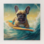 French Bulldog Beach Surfing Painting  Jigsaw Puzzle