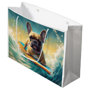 French Bulldog Beach Surfing Painting Large Gift Bag