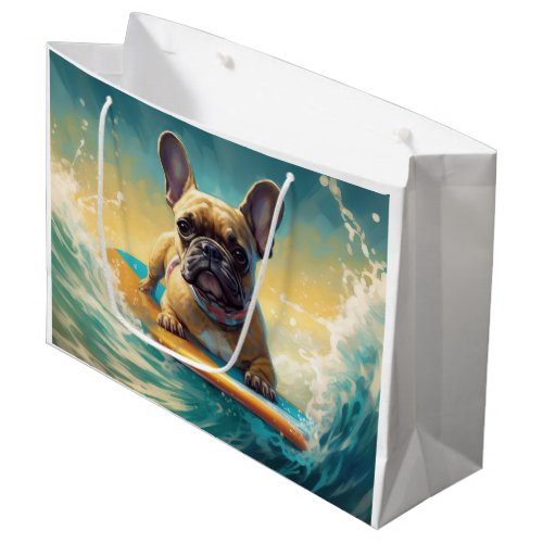 French Bulldog Beach Surfing Painting  Large Gift Bag