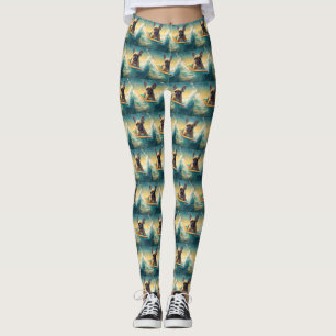 French Bulldog Beach Surfing Painting Leggings