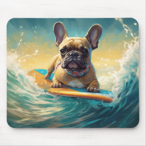 French Bulldog Beach Surfing Painting  Mouse Pad