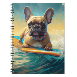 French Bulldog Beach Surfing Painting Notebook