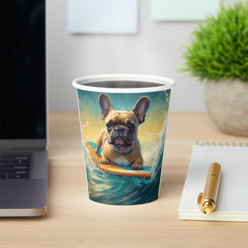 French Bulldog Beach Surfing Painting  Paper Cups