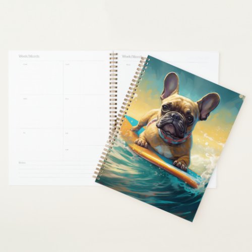 French Bulldog Beach Surfing Painting  Planner