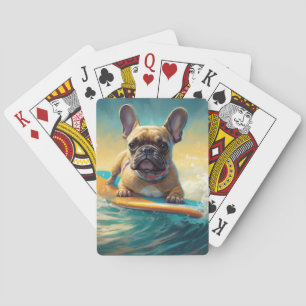 French Bulldog Beach Surfing Painting Poker Cards