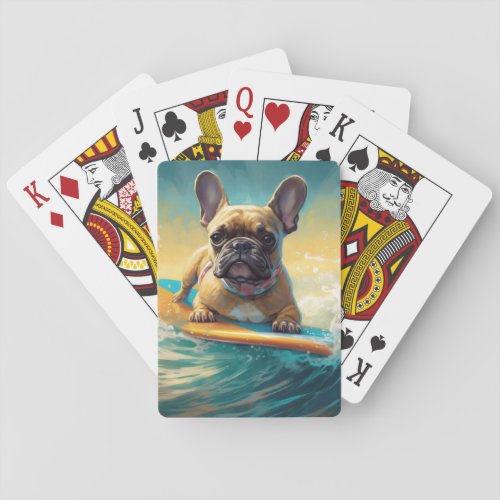 French Bulldog Beach Surfing Painting  Poker Cards
