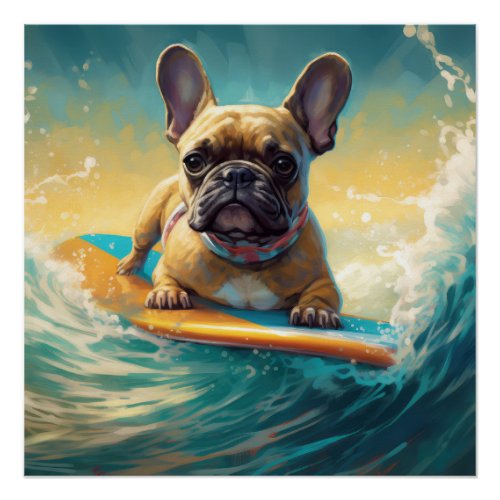 French Bulldog Beach Surfing Painting  Poster