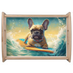 French Bulldog Beach Surfing Painting  Serving Tray at Zazzle