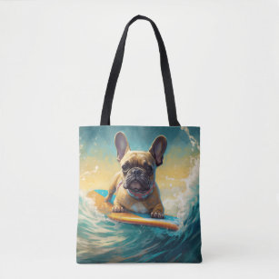 French Bulldog Beach Surfing Painting  Tote Bag