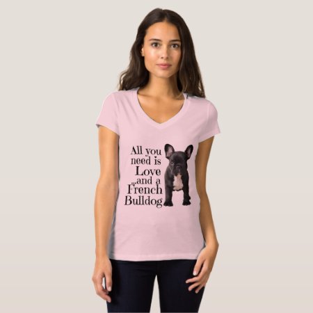 French Bulldog Bella Canvas Jersey V-neck T-shirt