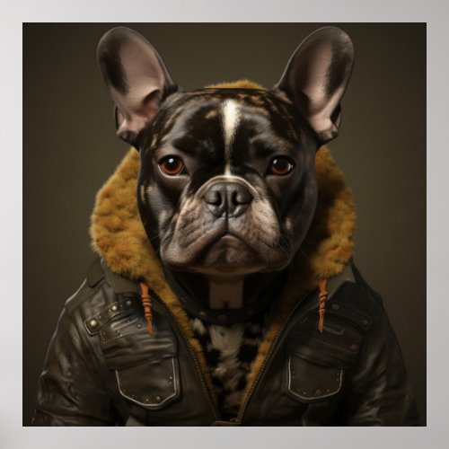 French Bulldog Biker Leather Jacket Poster