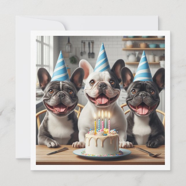 French bulldog birthday card, French bulldog Invitation (Front)