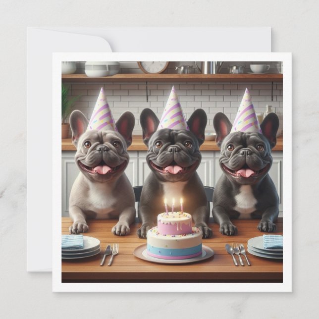 French bulldog birthday card, French bulldog Invitation (Front)