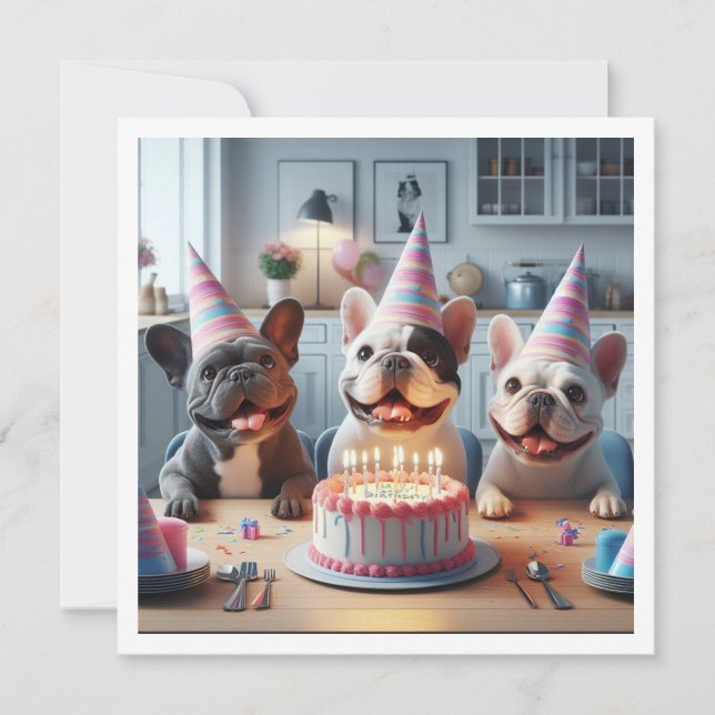 French bulldog birthday card, French bulldog Invitation (Front)