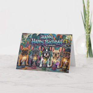 French Bulldog Birthday Graffiti spray paint cans  Card