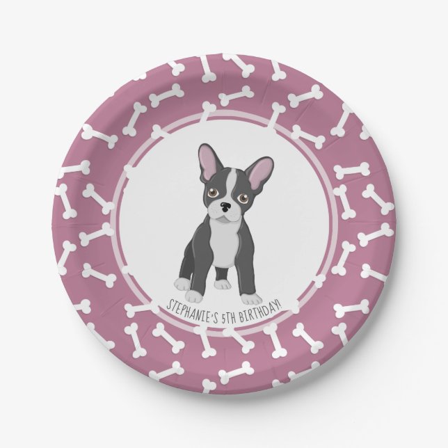 French Bulldog Birthday Paper Plates (Front)