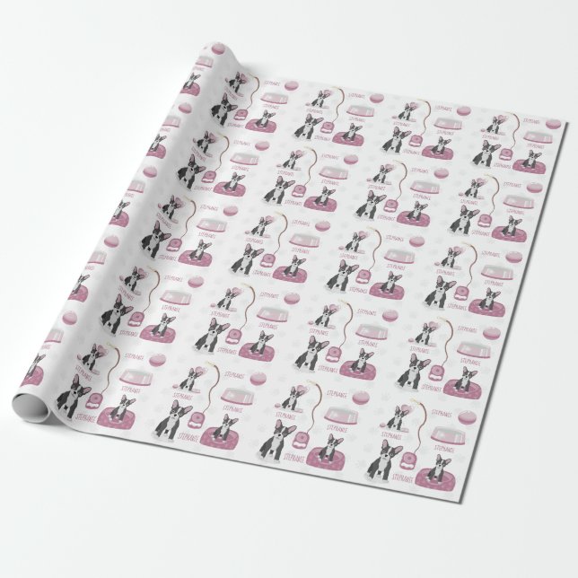 French Bulldog Birthday Wrapping Paper (Unrolled)