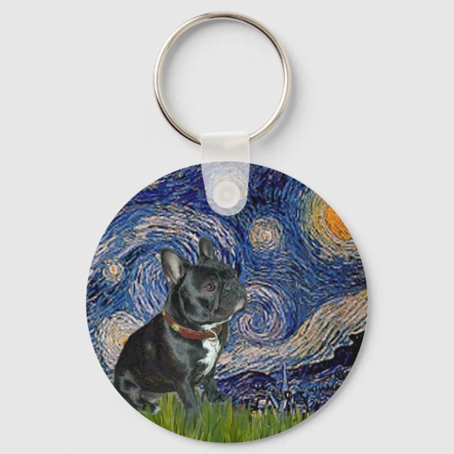 French Bulldog (black 11) - Starry Night Keychain (Front)