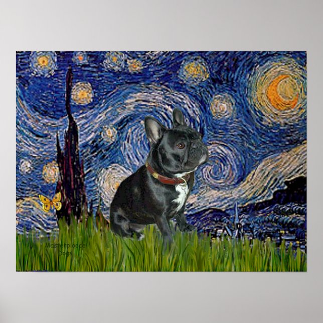 French Bulldog (black 11) - Starry Night Poster (Front)