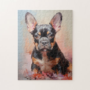French Bulldog black and tan puppy portrait Jigsaw Puzzle