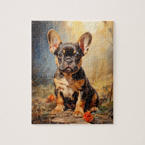 French Bulldog black and tan puppy portrait  Jigsaw Puzzle