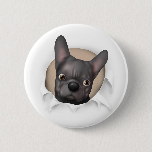 French Bulldog (Black) Busting Out Pinback Button (Front)