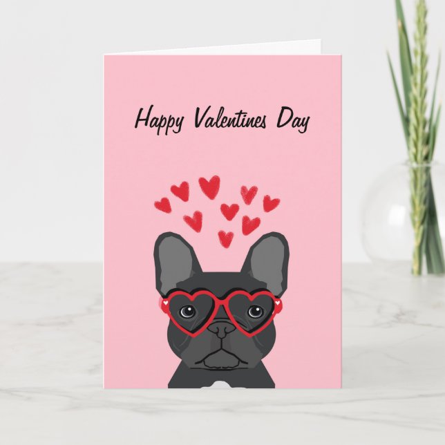 French Bulldog - black happy valentines day card (Front)
