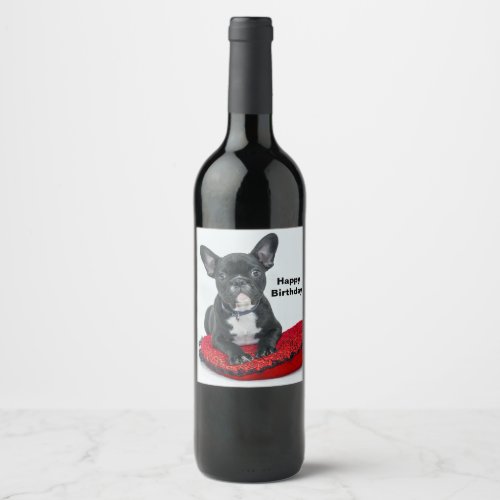 French Bulldog Black Pillow Photo Birthday Wine Label