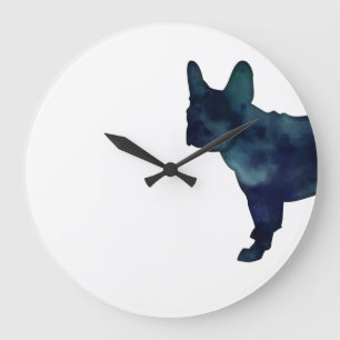 French Bulldog Black Watercolor Silhouette Large Clock