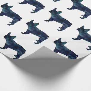 French Bulldog Black Watercolor Silhouette Wrapping Paper
