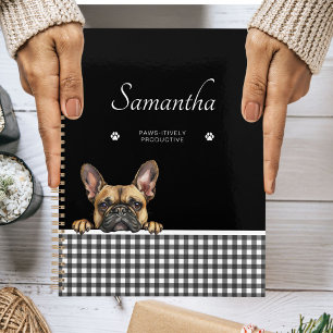 French Bulldog Black White Gingham Custom Name Planner