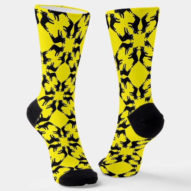French Bulldog black white graphical pattern Socks (Angled)
