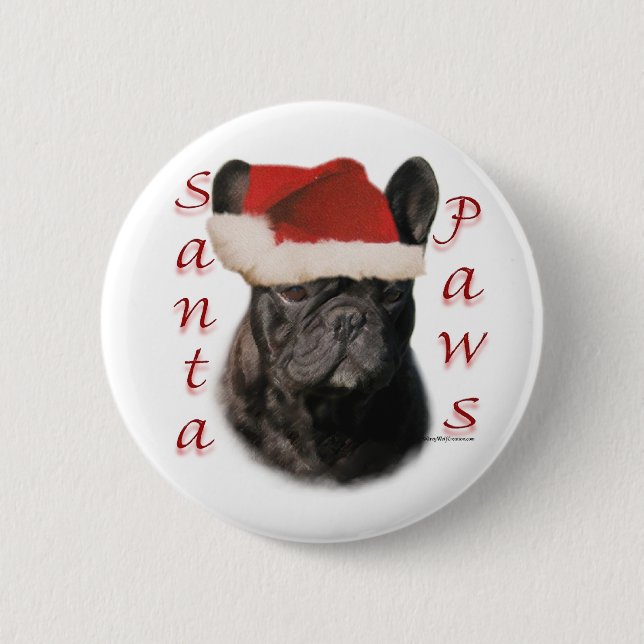 French Bulldog (blk) Santa Paws Button (Front)