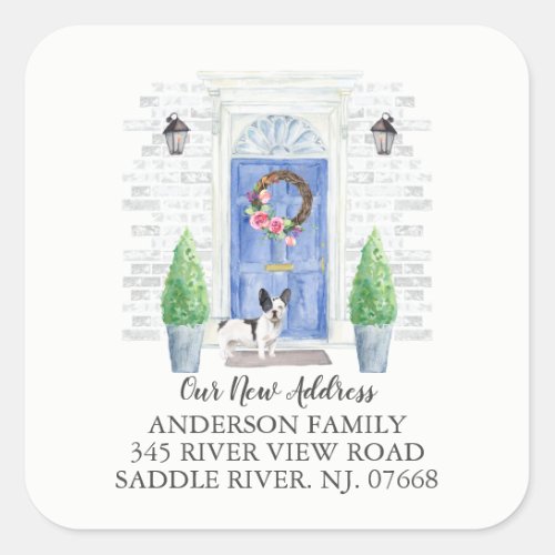 French Bulldog Blue Door New Address Label Sticker