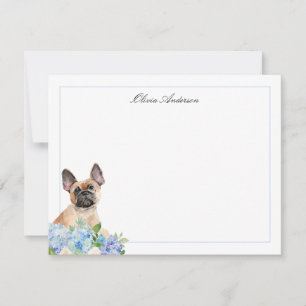 French Bulldog Blue Hydrangea Personalized Note Card